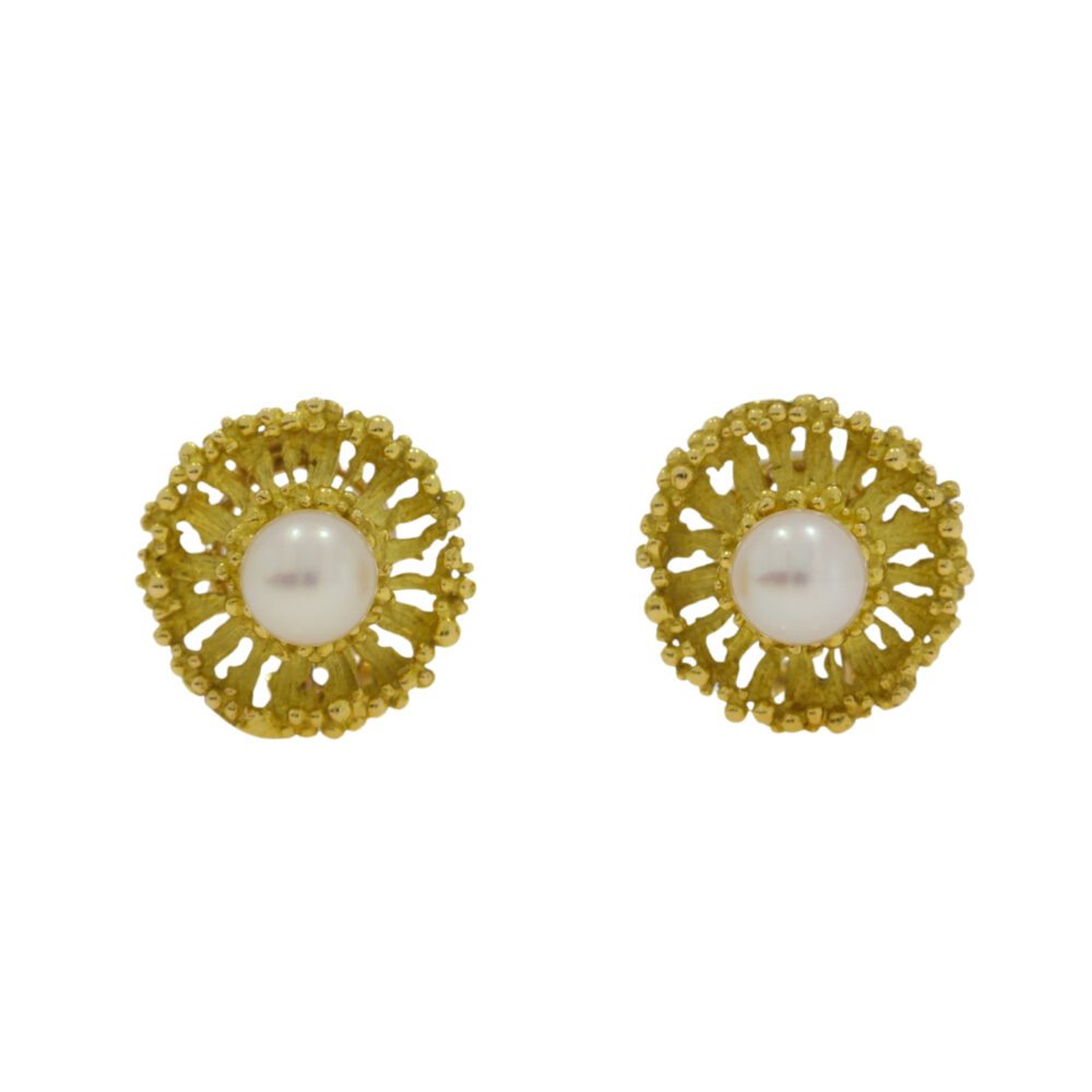 Akoya Cultured Pearl and Textured 18ct yellow gold Clip mounts