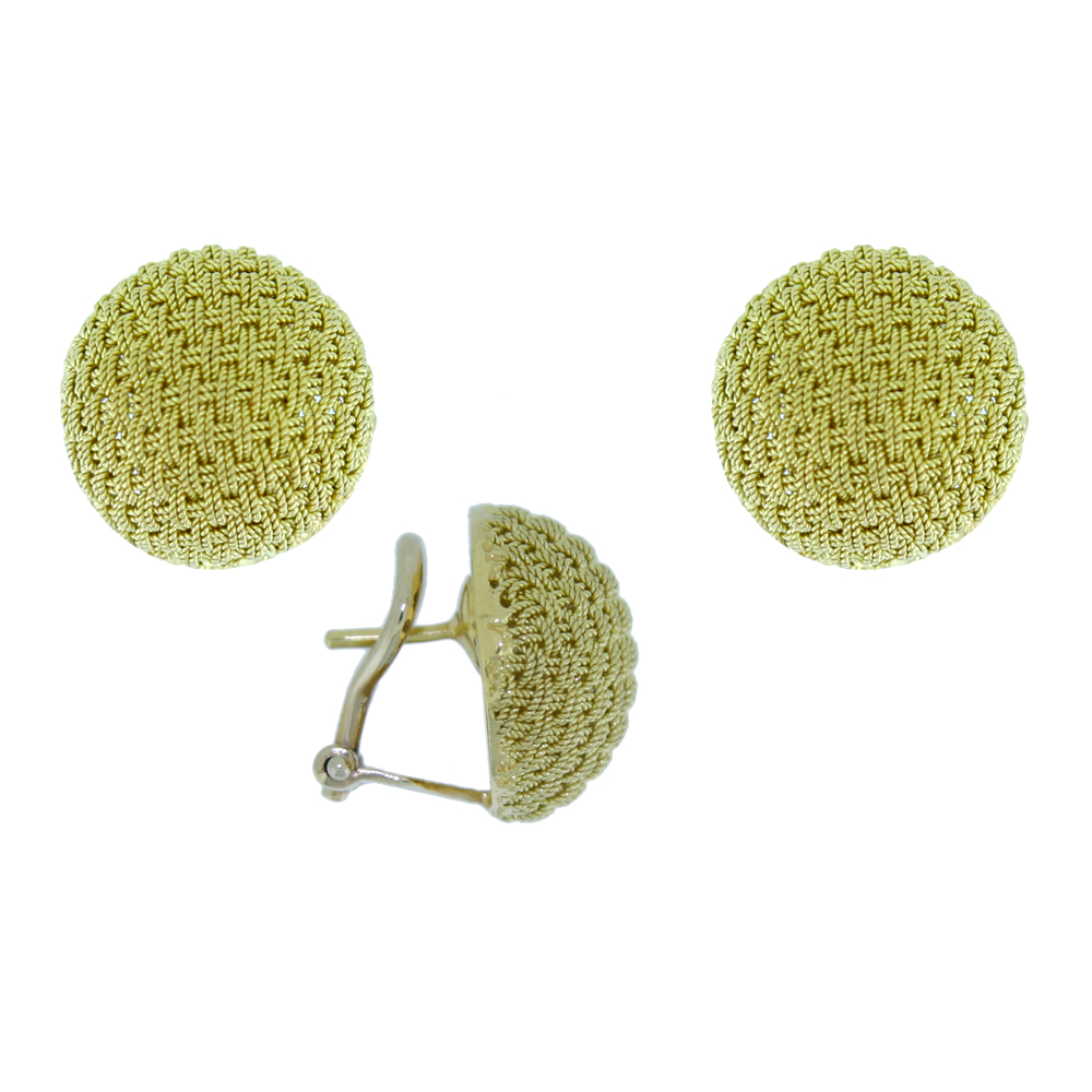 18ct Yellow gold woven circular stud earrings