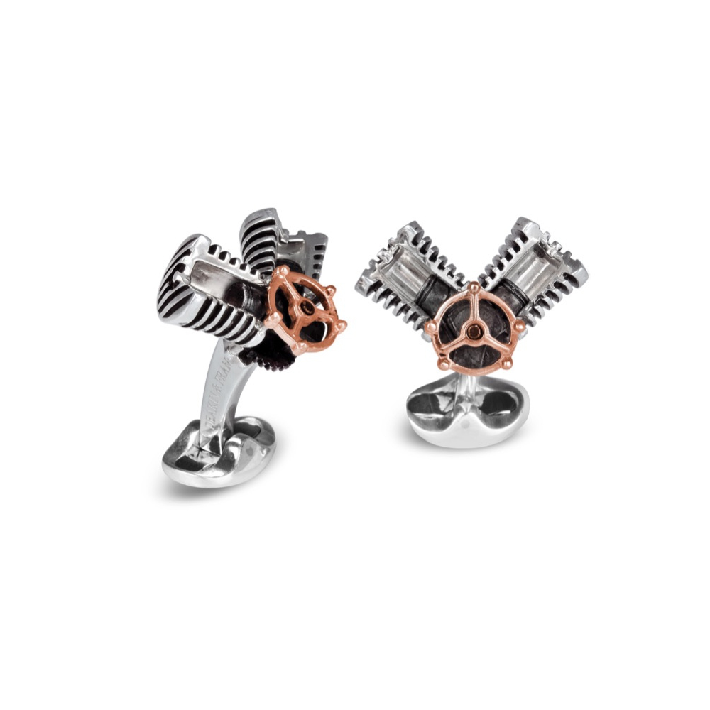 Silver and Rose Gold Deakin and Francis Piston Engine Cufflinks