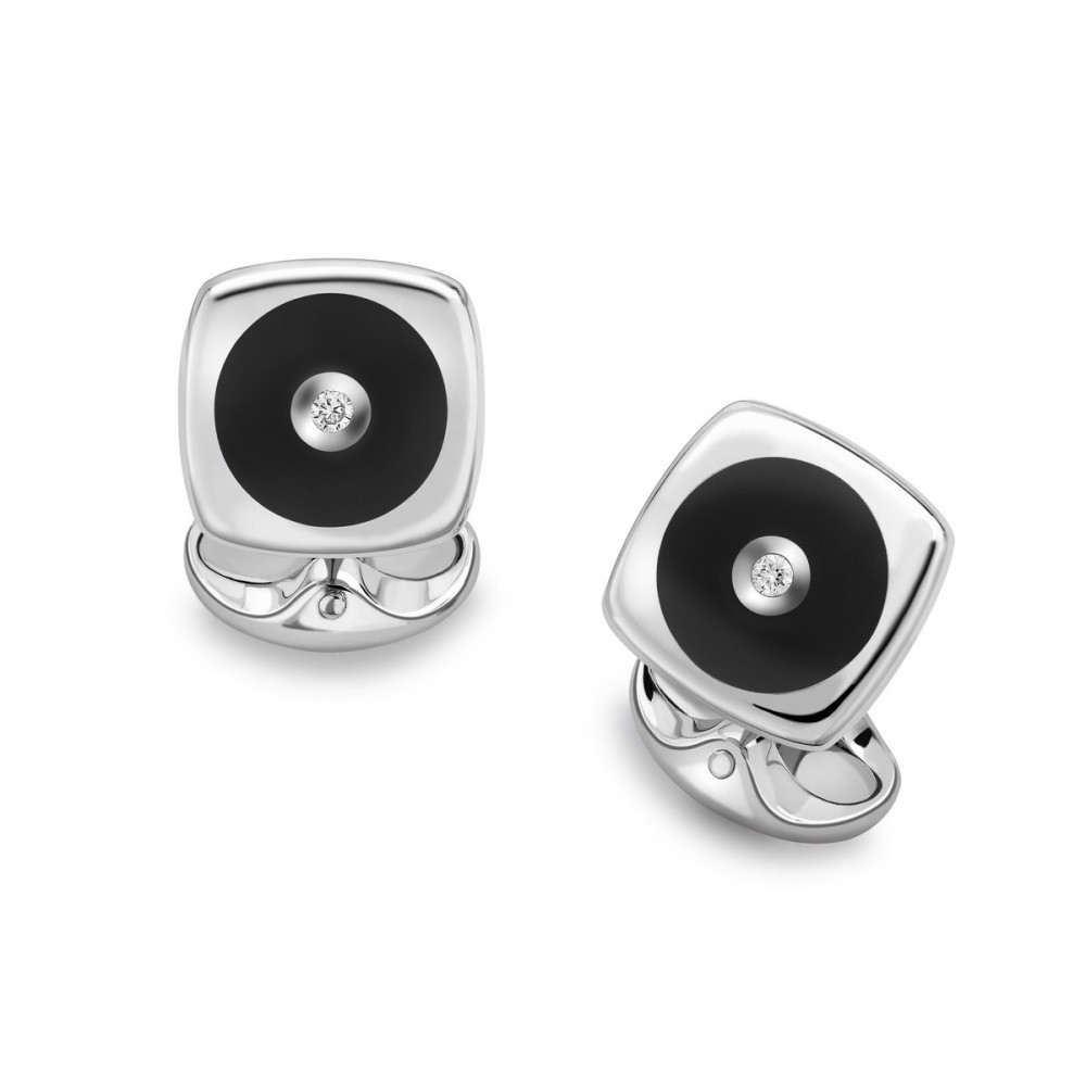 Silver and Black Onyx Deakin and Francis Diamond Cufflinks