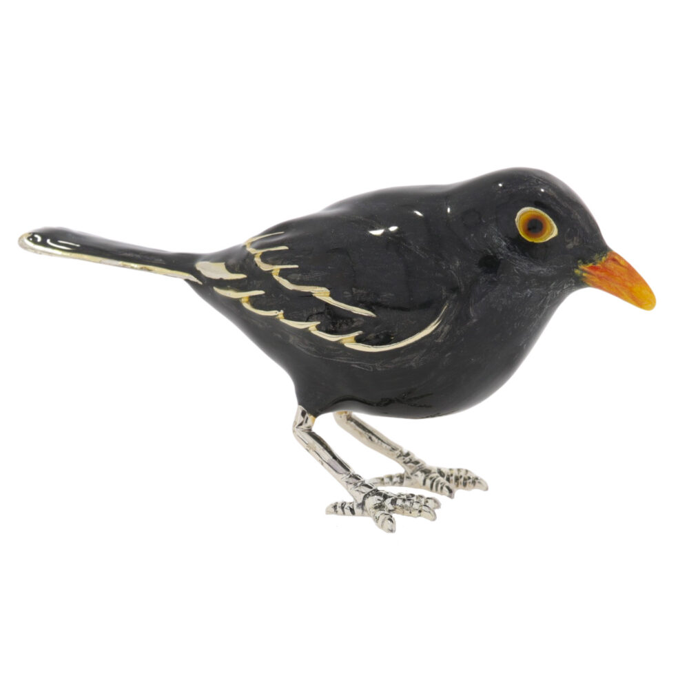 Saturno Sterling Silver and Enamel Blackbird Ornaments