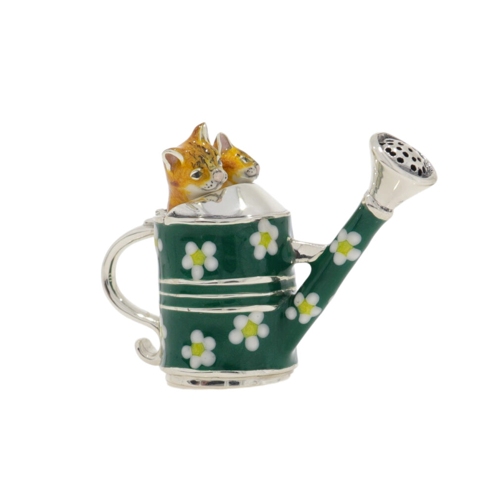 Saturno Sterling Silver and Enamel Cats in Watering Can Ornament