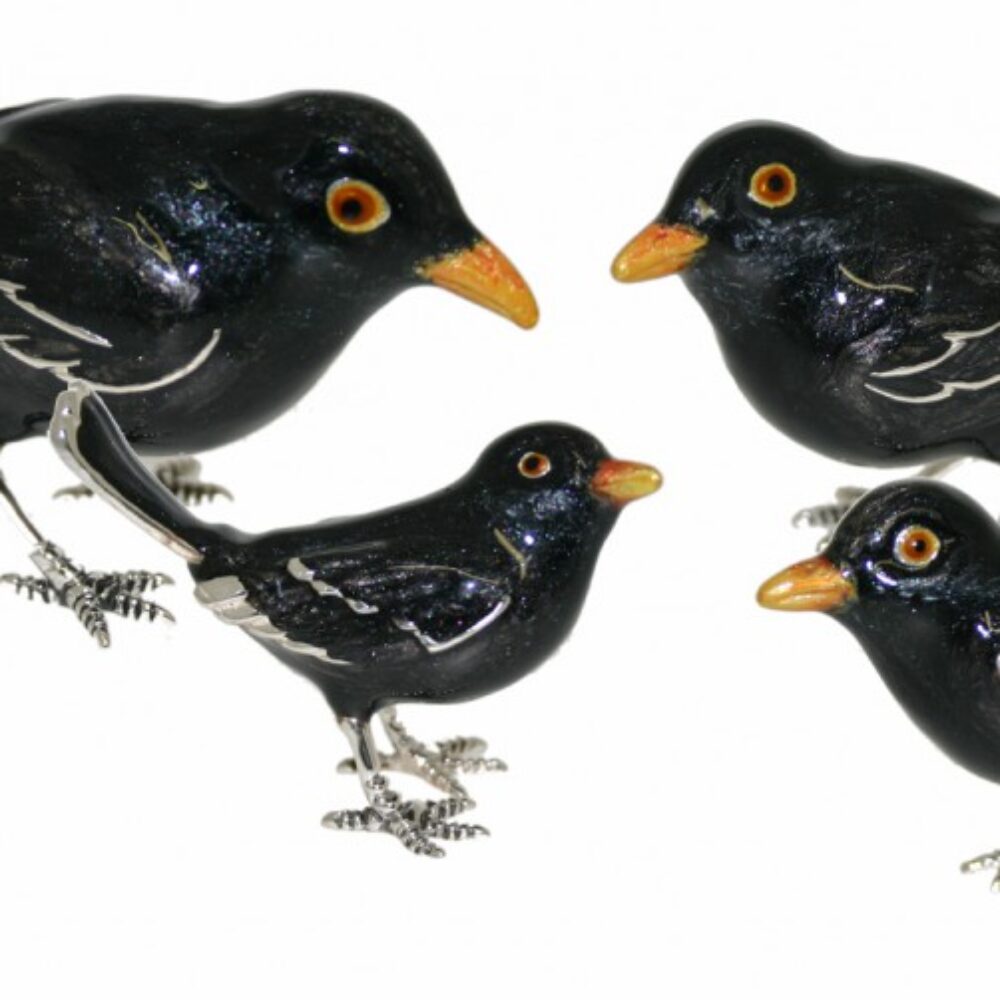 Saturno Sterling Silver and Enamel Blackbird Ornaments