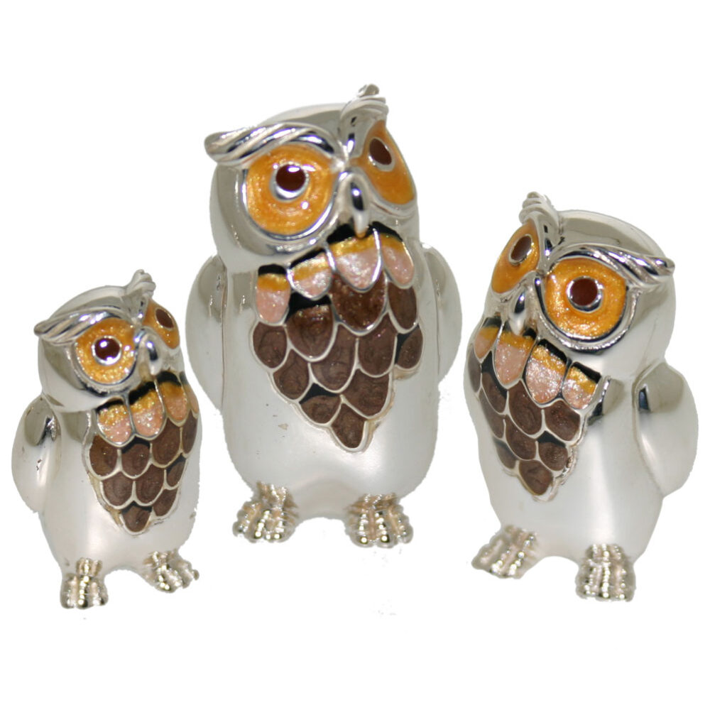 Saturno Sterling Silver and Enamel Owl Ornaments