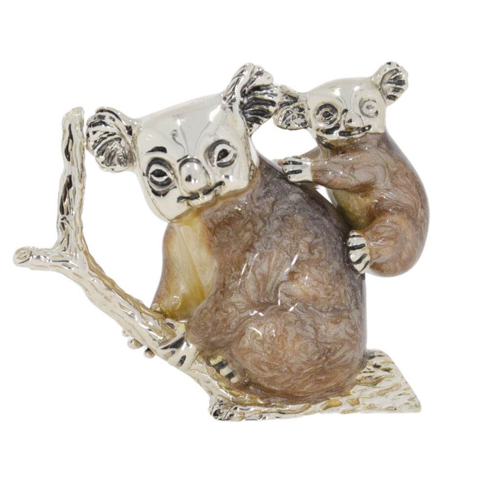 Saturno Sterling Silver and Enamel Koala Bear and Baby Ornament