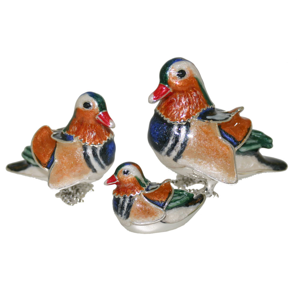 Saturno Sterling Silver and enamel Mandarin Duck Ornaments