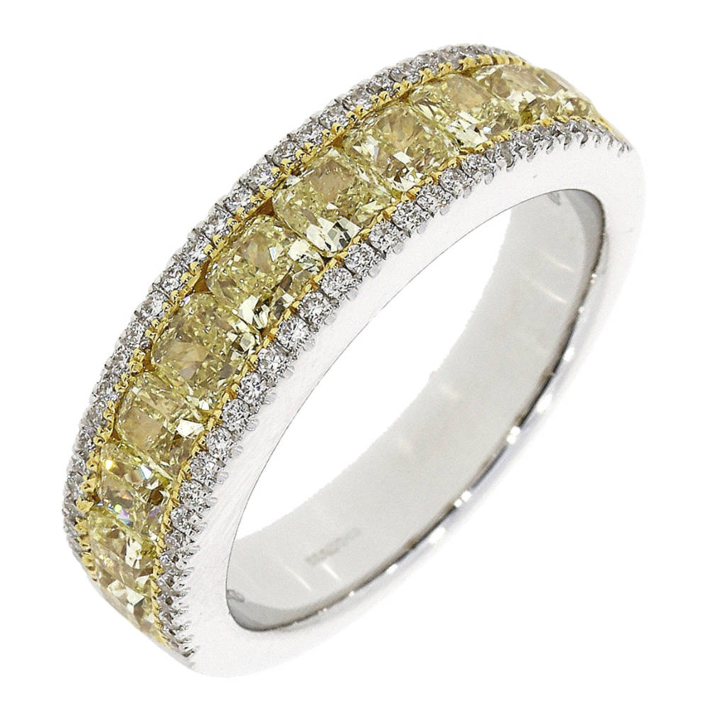 Yellow Diamond and white diamond three row dress ring, 18ct white gold mount