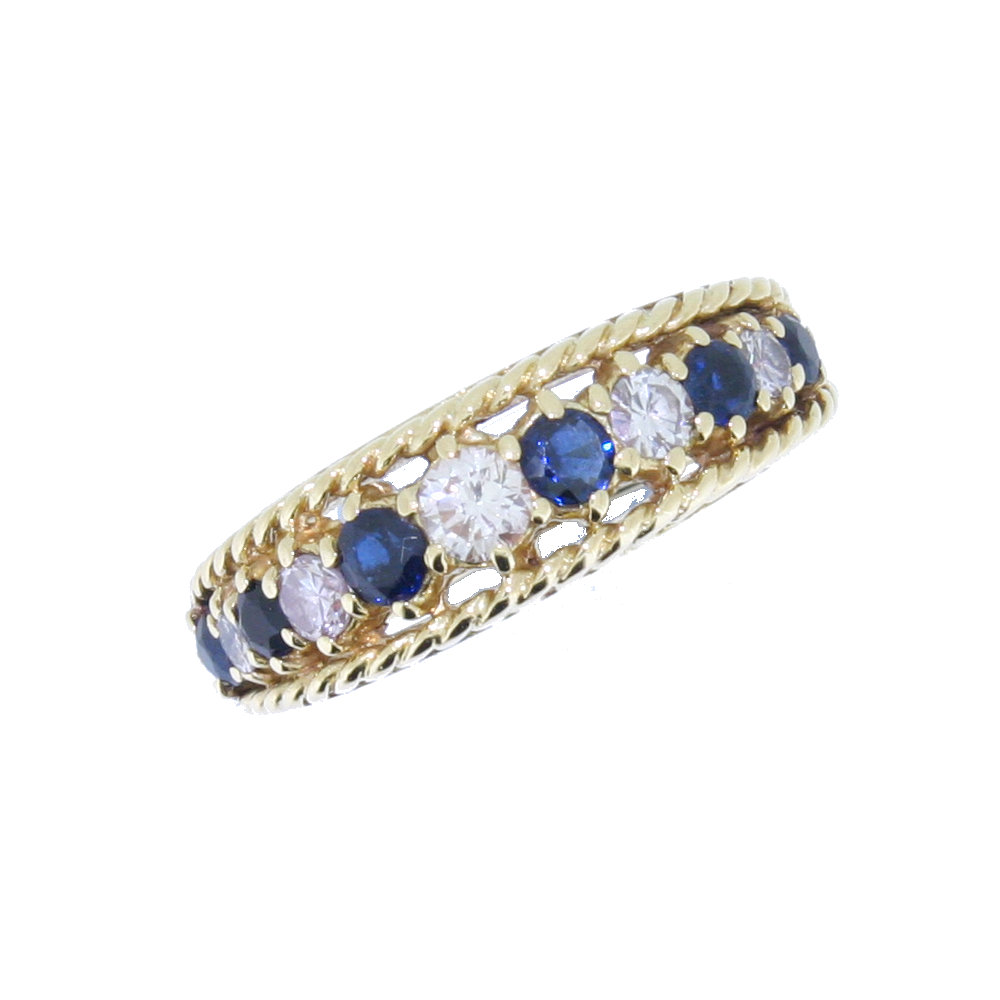 Sapphire and diamond half eternity ring, 18ct gold mount
