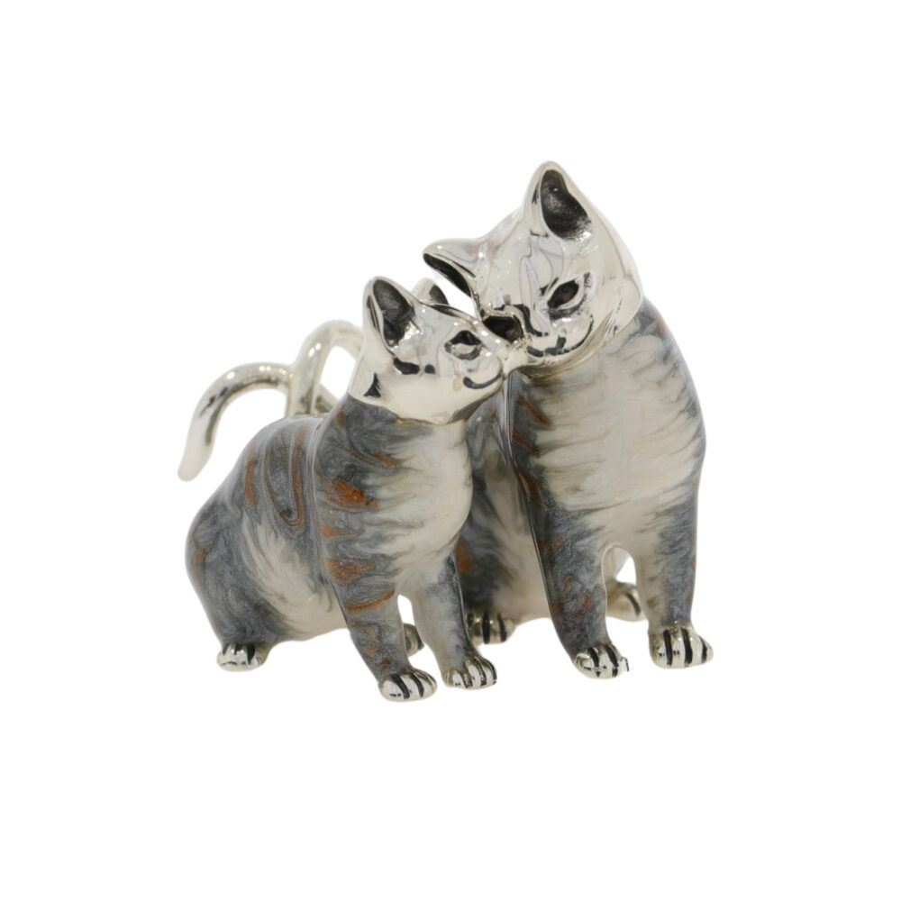 Saturno Sterling Silver and enamel cats entwined ornament