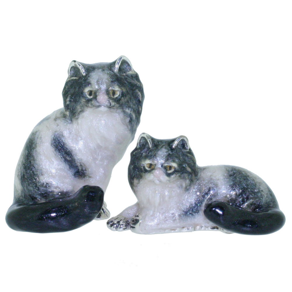 Saturno Sterling Silver and Enamel Persian Cat Ornaments