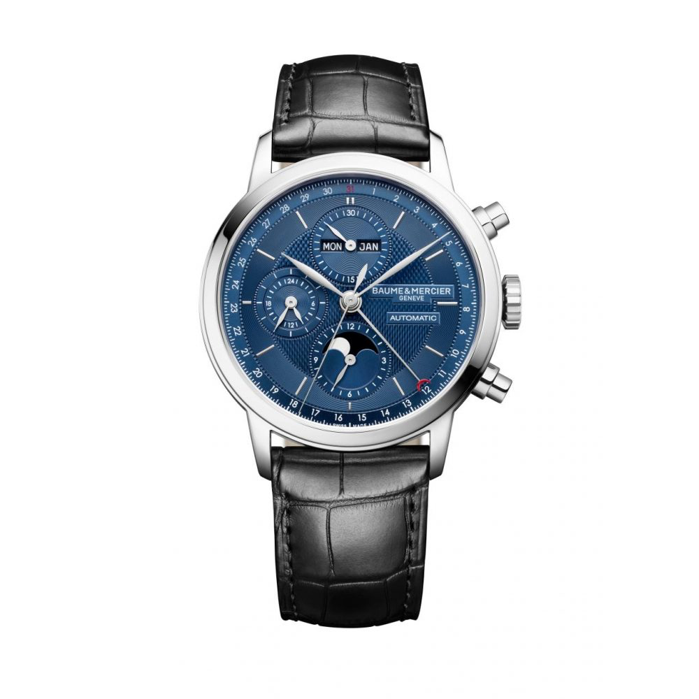Gents stainless steel automatic Baume & Mercier Classima Chronograph full complication strap watch 10484