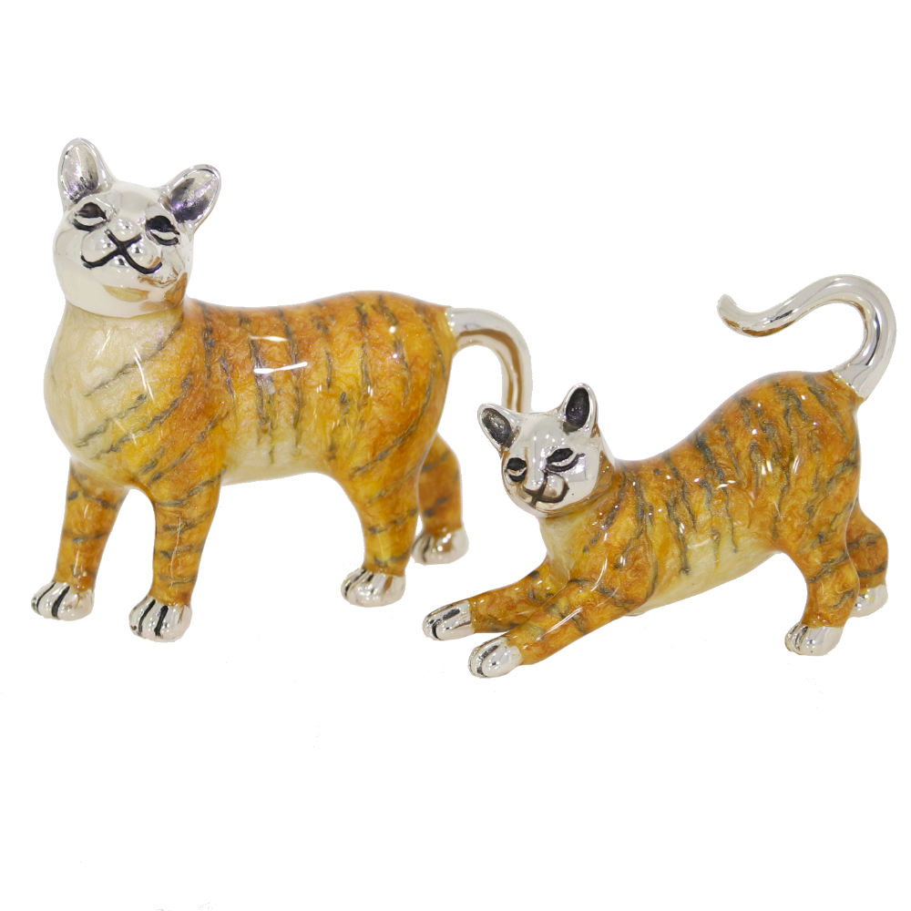 Saturno Sterling Silver and enamel pair of Cat ornaments