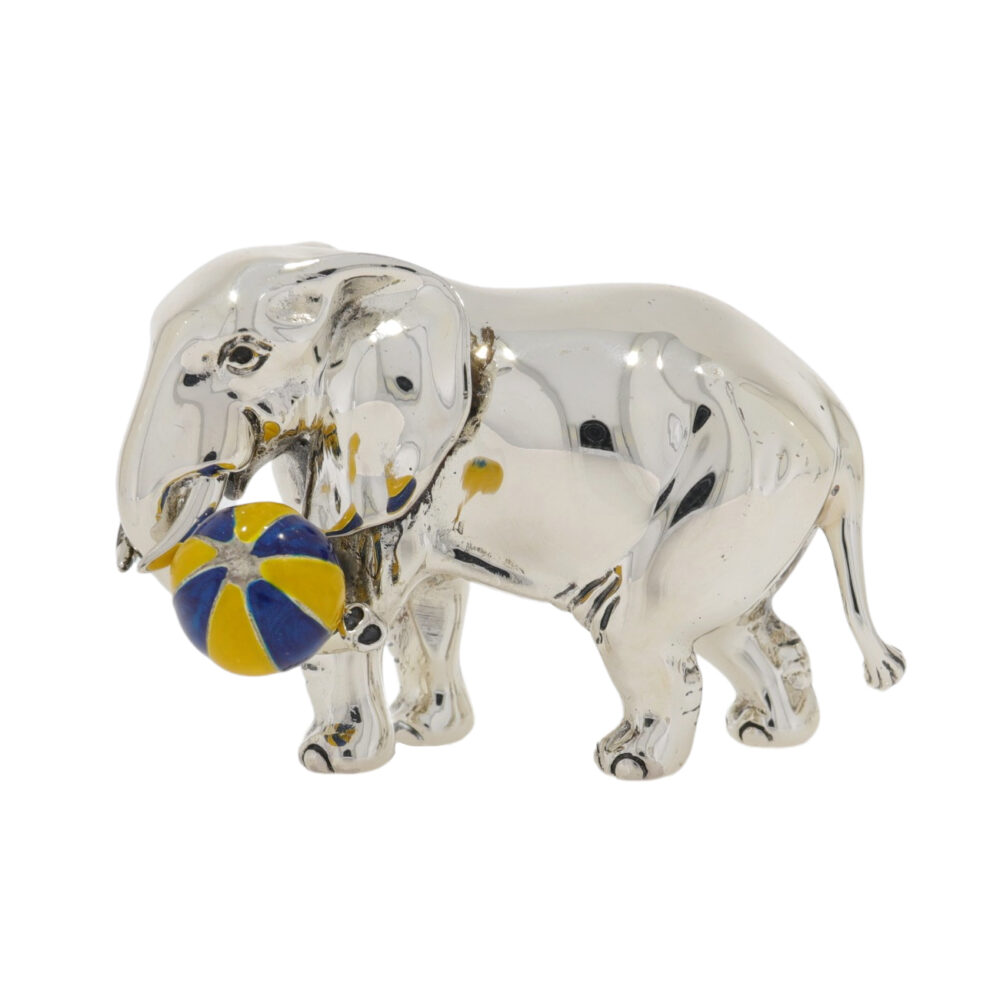 Saturno Sterling Silver and enamel Elephant and ball ornament