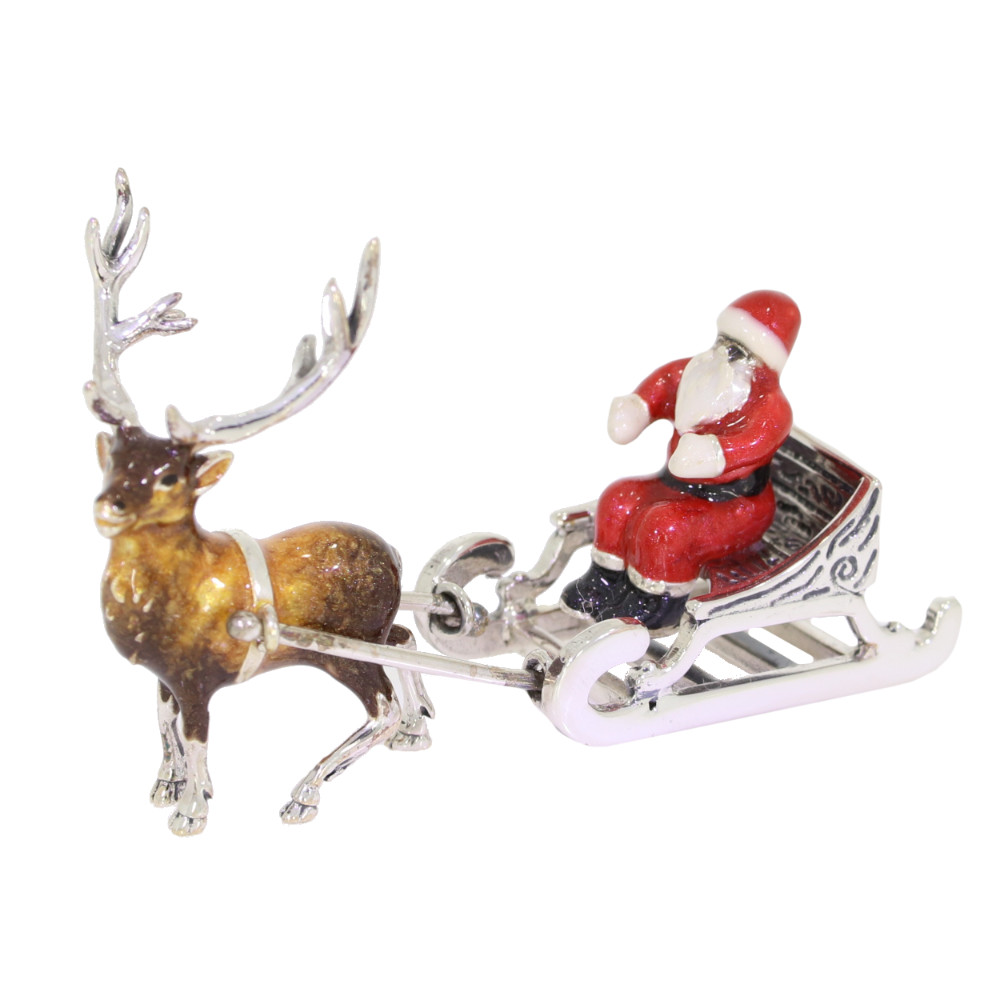 Saturno Sterling Silver and enamel Father Christmas and Reindeer ornament