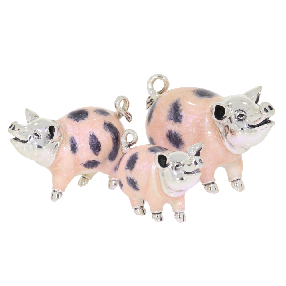Saturno Sterling Silver and enamel Gloucester Old Spot Pig ornaments