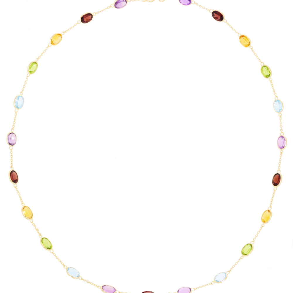 Multi Gemstone and 18ct yellow gold link necklace
