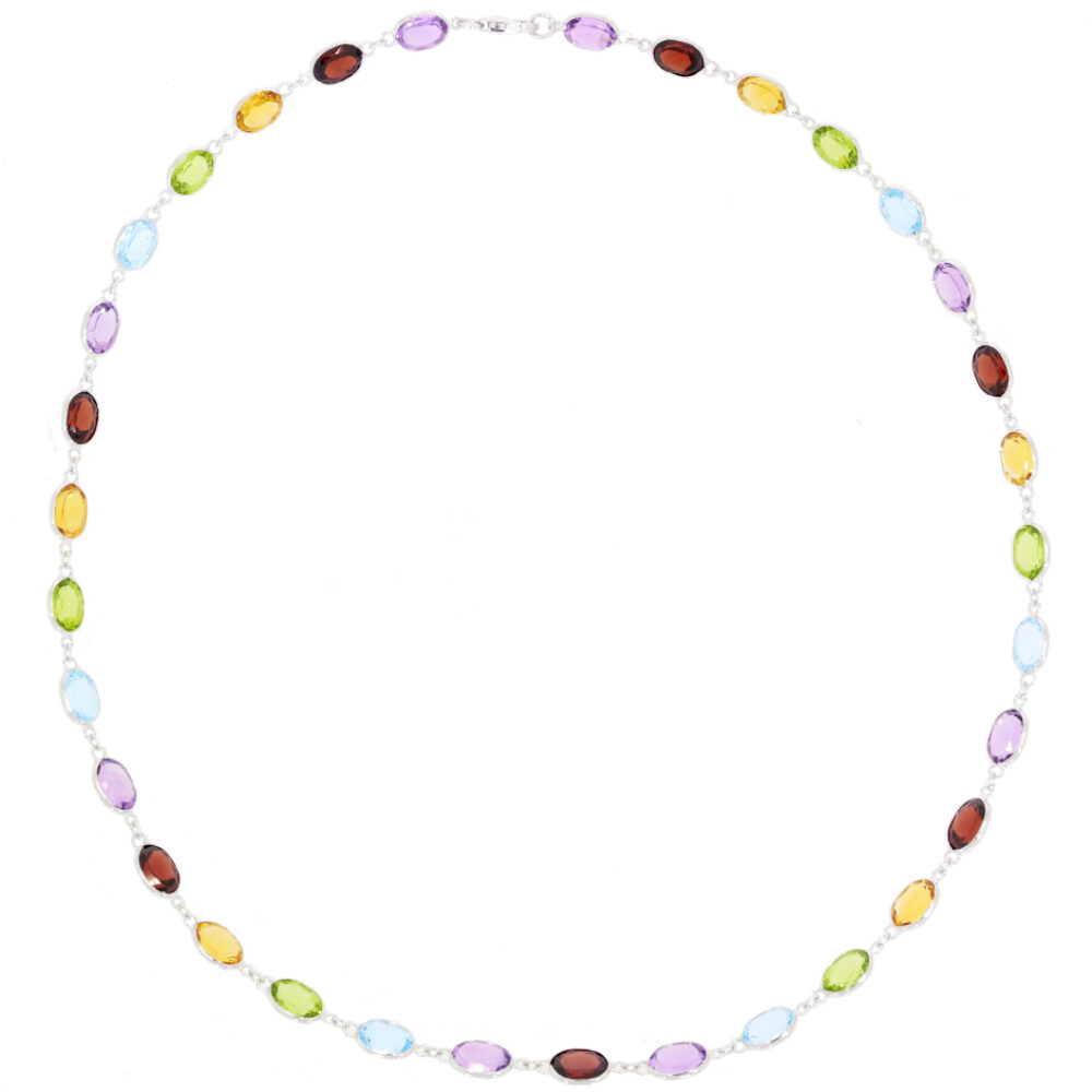 Multi Gemstone and 18ct white gold necklace