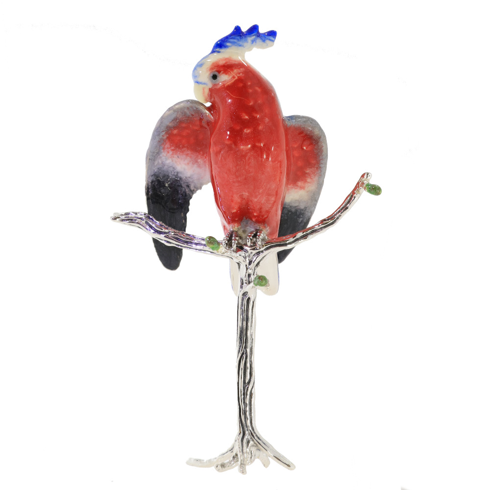 Saturno Sterling Silver and enamel Parrot on a Perch ornament