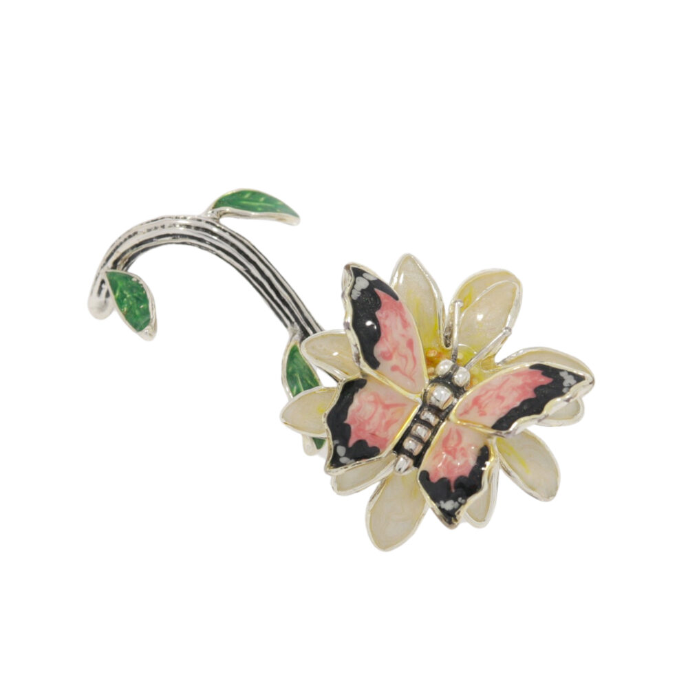 Saturno Sterling Silver and enamel Butterfly on a Flower ornament