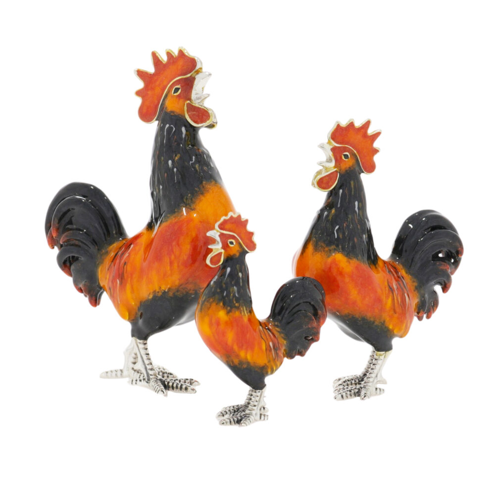 Saturno Sterling Silver and enamel Cockerel/Rooster ornaments