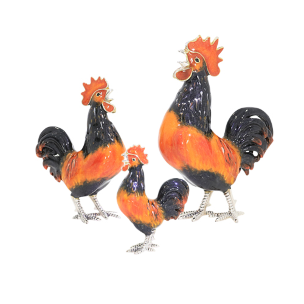 Saturno Sterling Silver and enamel Cockerel/Rooster ornaments