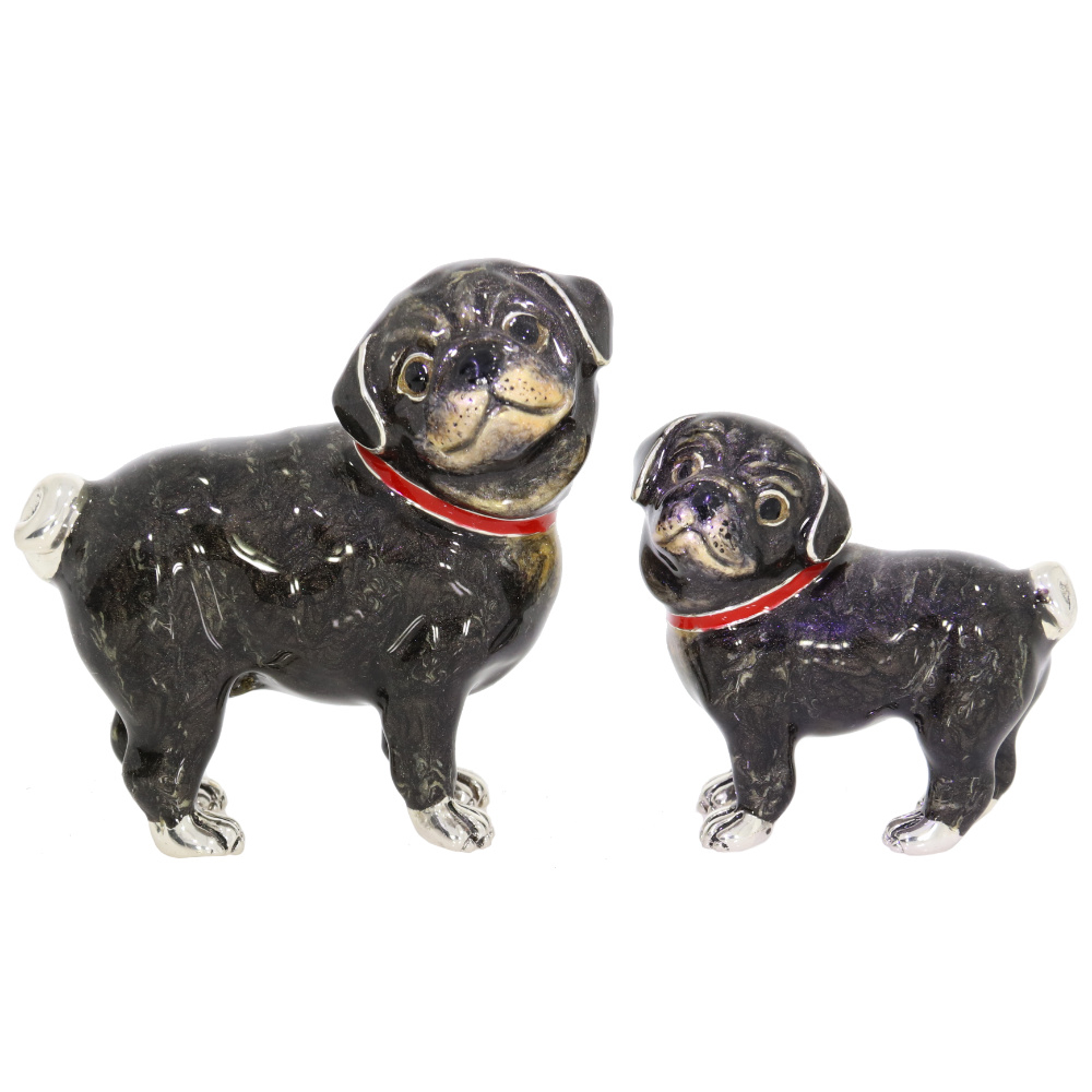 Saturno Sterling Silver and enamel Dogs- Pug Ornaments