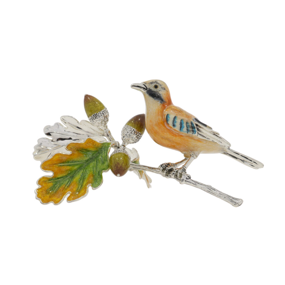 Saturno Sterling Silver and Enamel Jay on Acorns Ornament