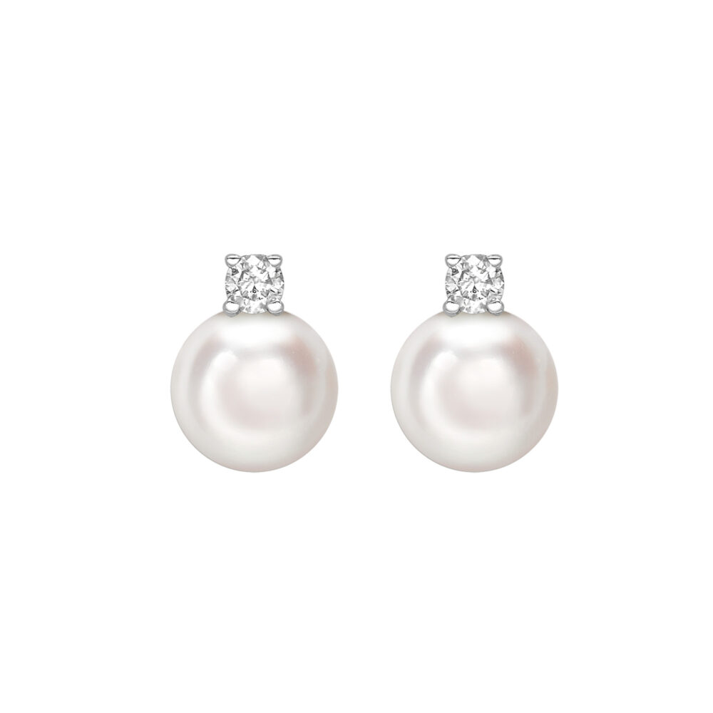 Diamond and Akoya cultured pearl two stone earrings, 18ct white gold mounts