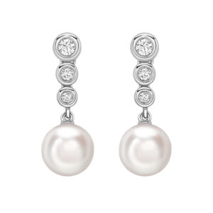 N445.2 Cultured pearl and diamond drop earriings