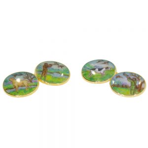 P339.4 18ct gold and enamel Game cufflinks front