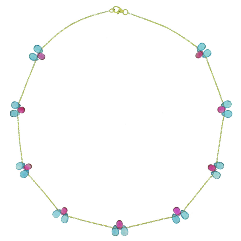 Multi-gem and 18ct yellow gold link necklace