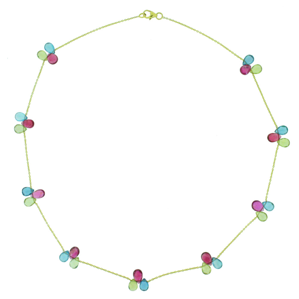 Multi-gem and 18ct yellow gold link necklace