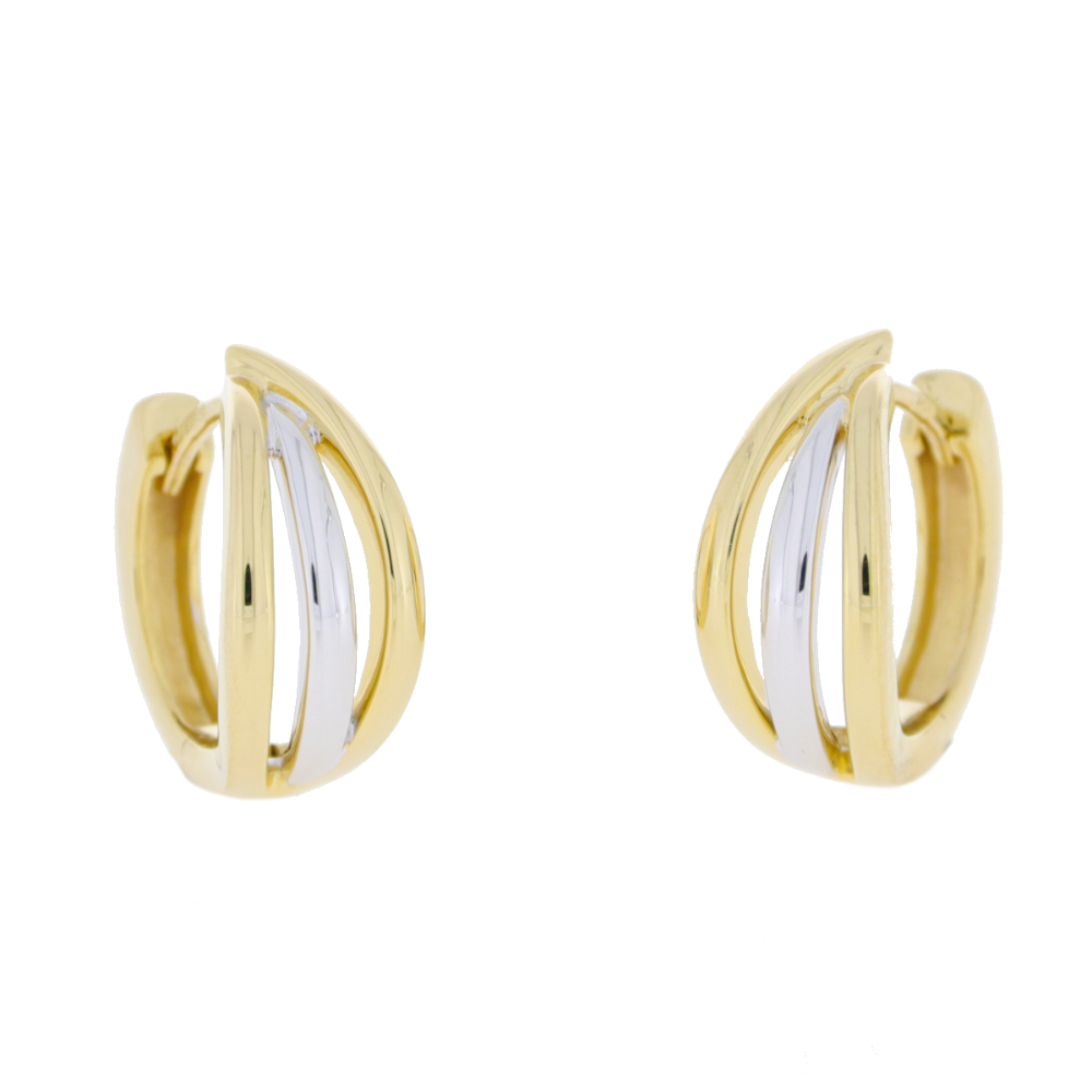 9ct White and yellow gold three row hoop earrings