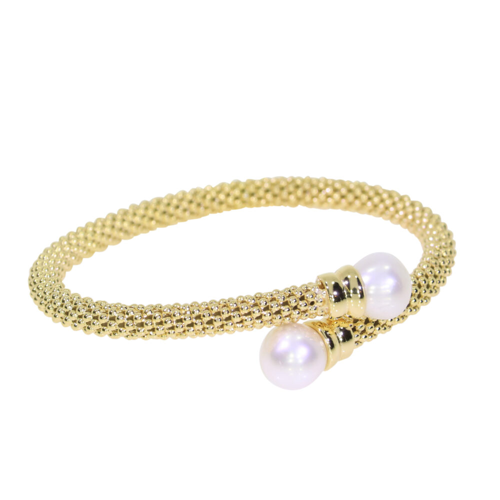 Yellow gold on Sterling silver and Freshwater cultured pearl bangle