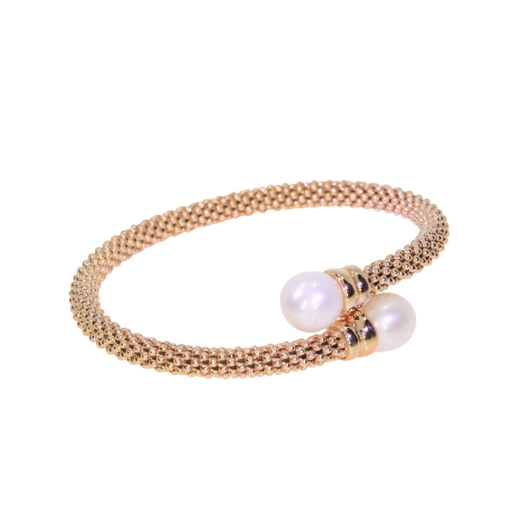 Rose gold on Sterling silver and Freshwater cultured pearl bangle