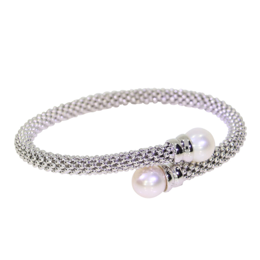 Sterling silver and Freshwater cultured pearl bangle