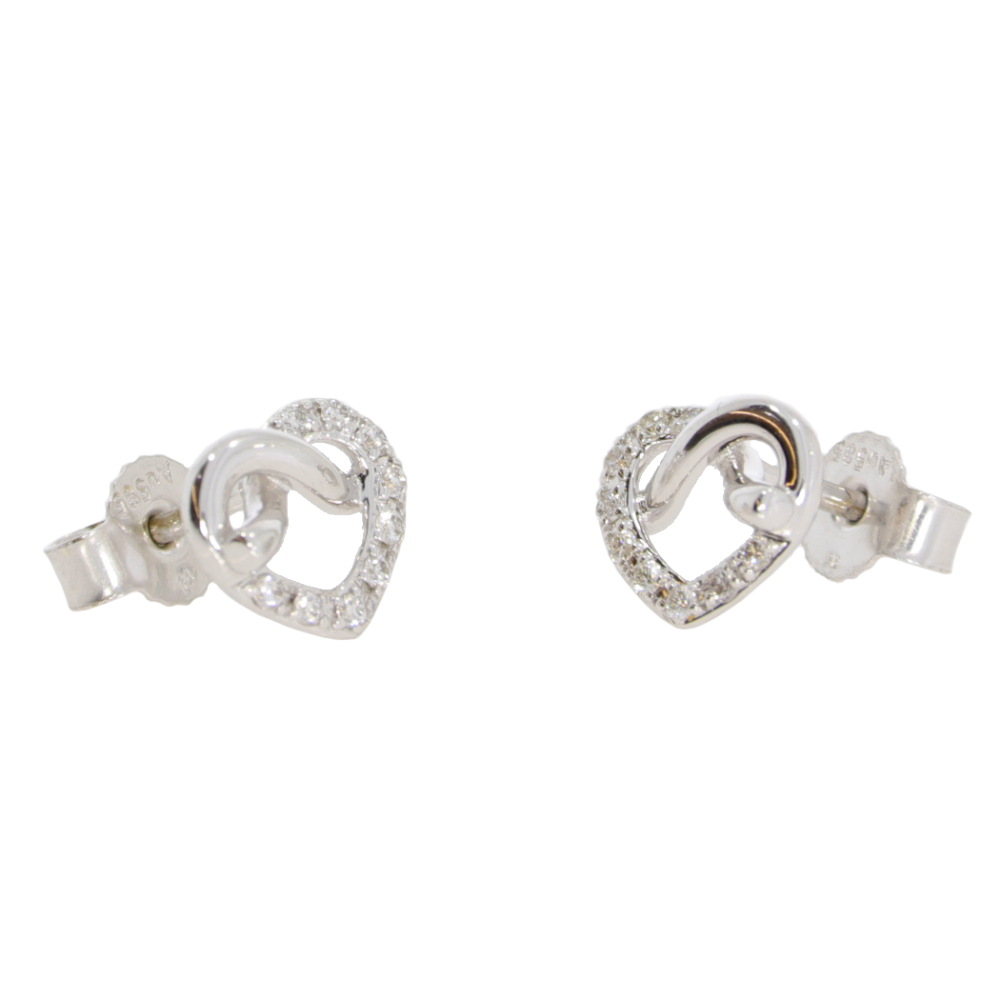 Diamond set open heart 14ct white gold stud earrings - Connard & Son Ltd.