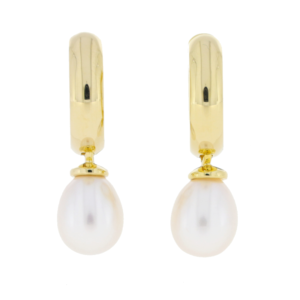 Freshwater cultured pearl and 9ct yellow gold hoop earrings