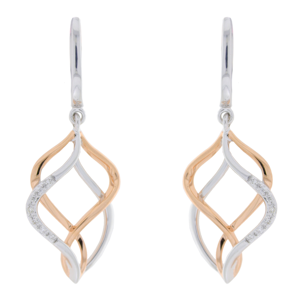 Diamond set 9ct White and rose gold long drop earrings