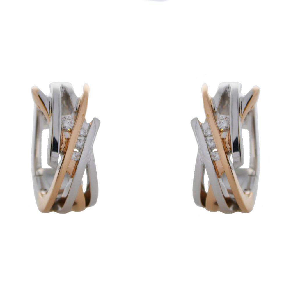 9ct white and rose gold diamond set hoop earrings