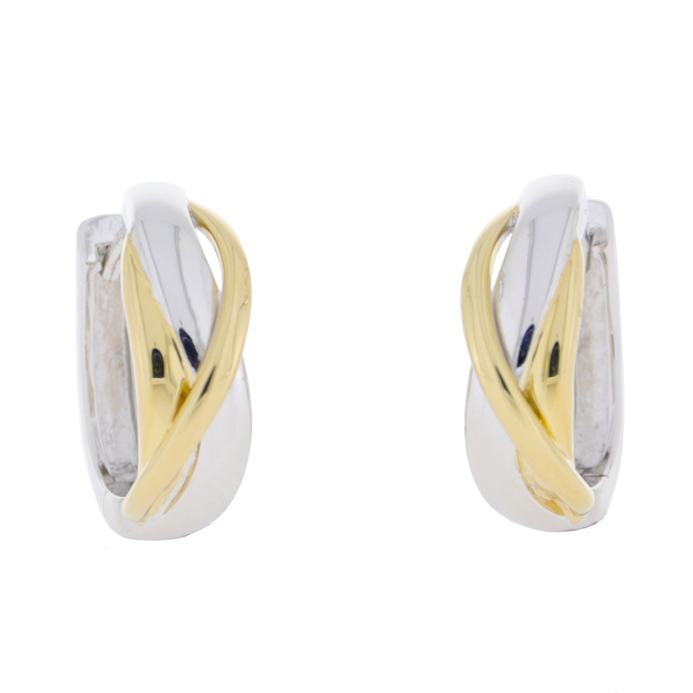 9ct white and yellow gold crossover hoop earrings