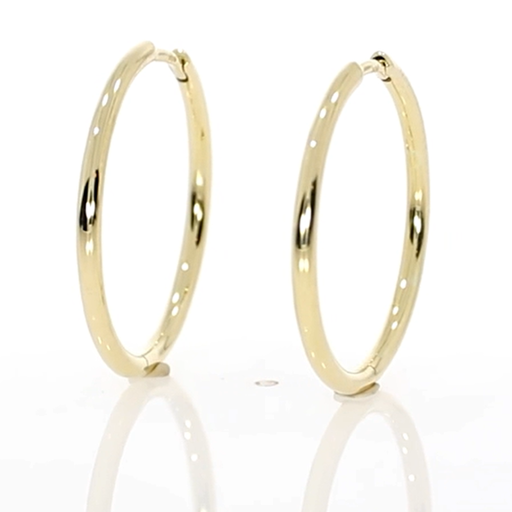 9ct Yellow gold 25mm hoop earrings video (2)