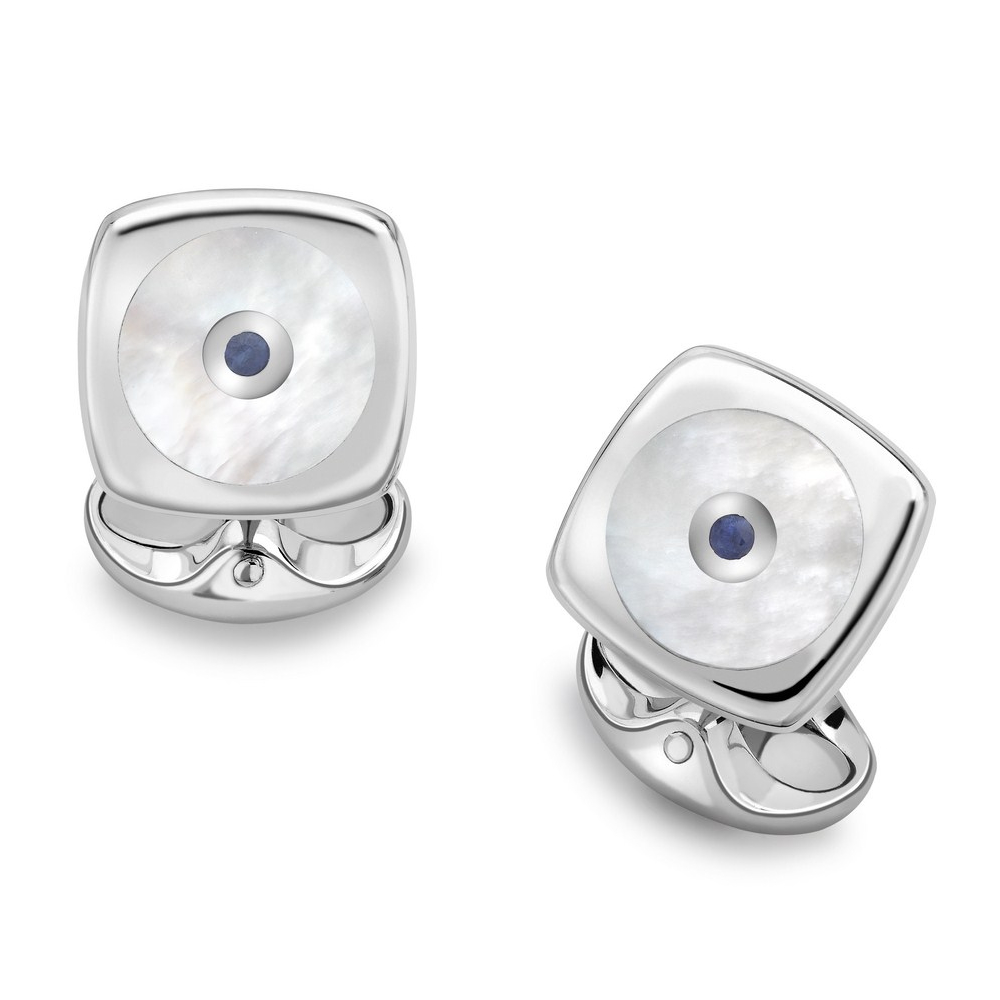 Silver and Mother of Pearl Deakin and Francis Sapphire cufflinks