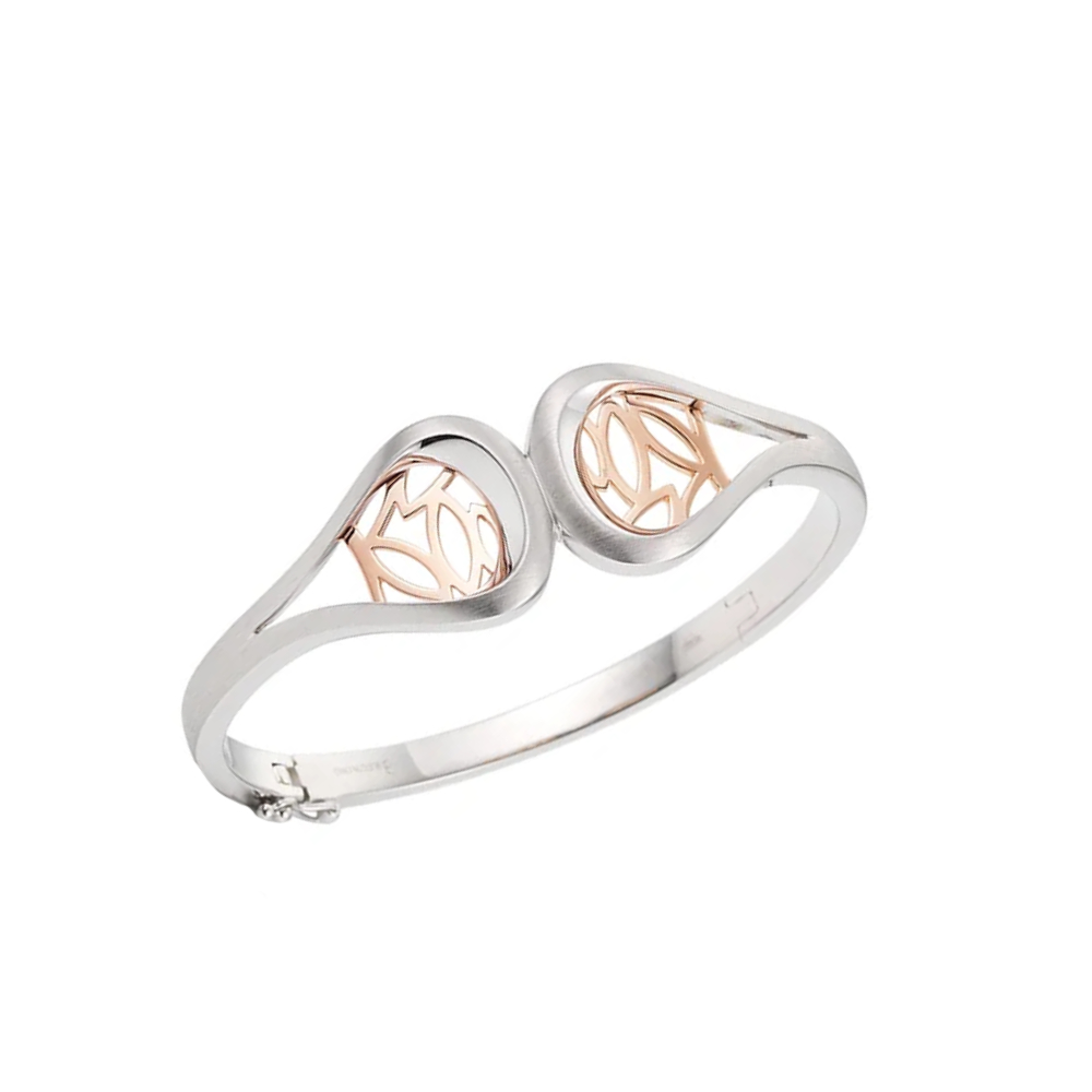 Sterling silver and rose gold bangle