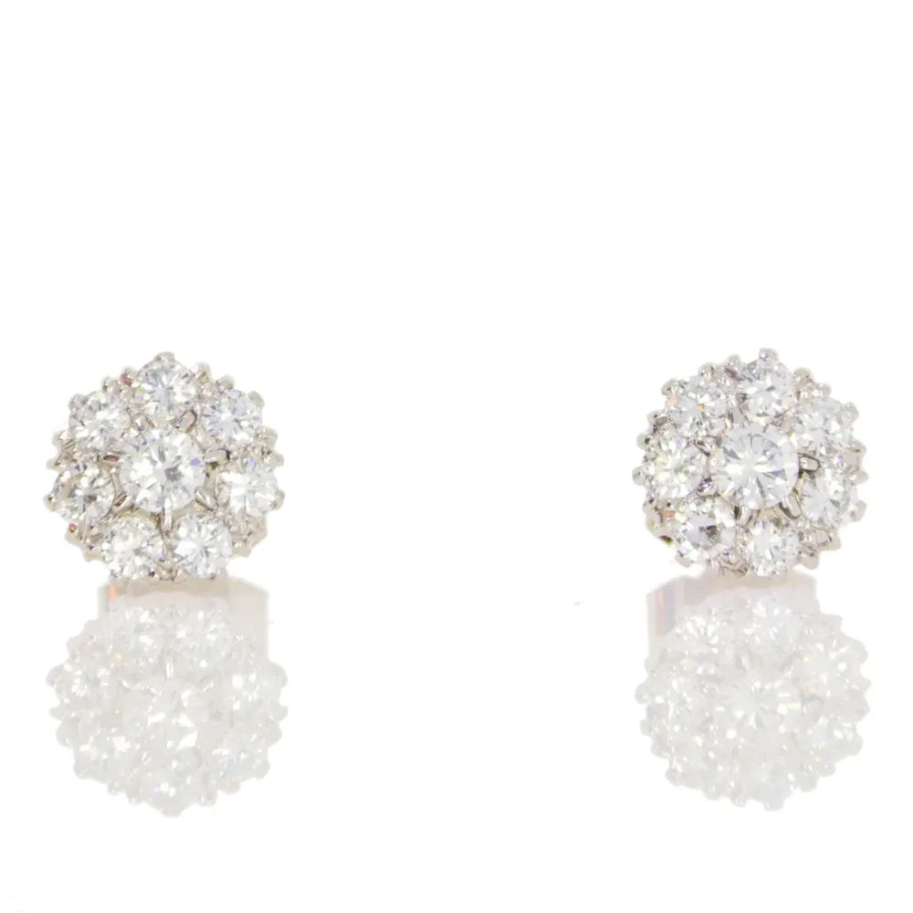 Diamond eight stone cluster earrings, 1.40cts, platinum mounts