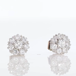 Diamond eight stone cluster earrings, 1.40cts, platinum mounts video