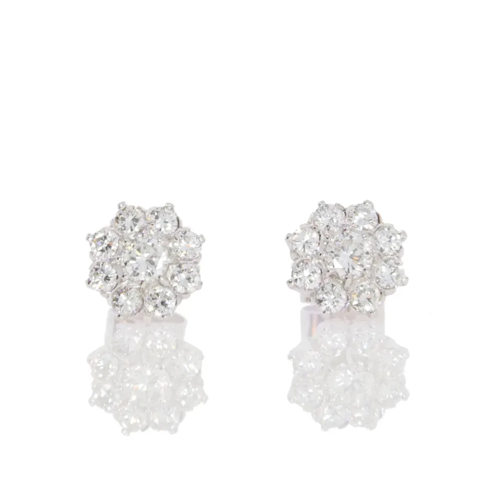 Diamond nine stone cluster earrings, 1.25cts platinum mounts