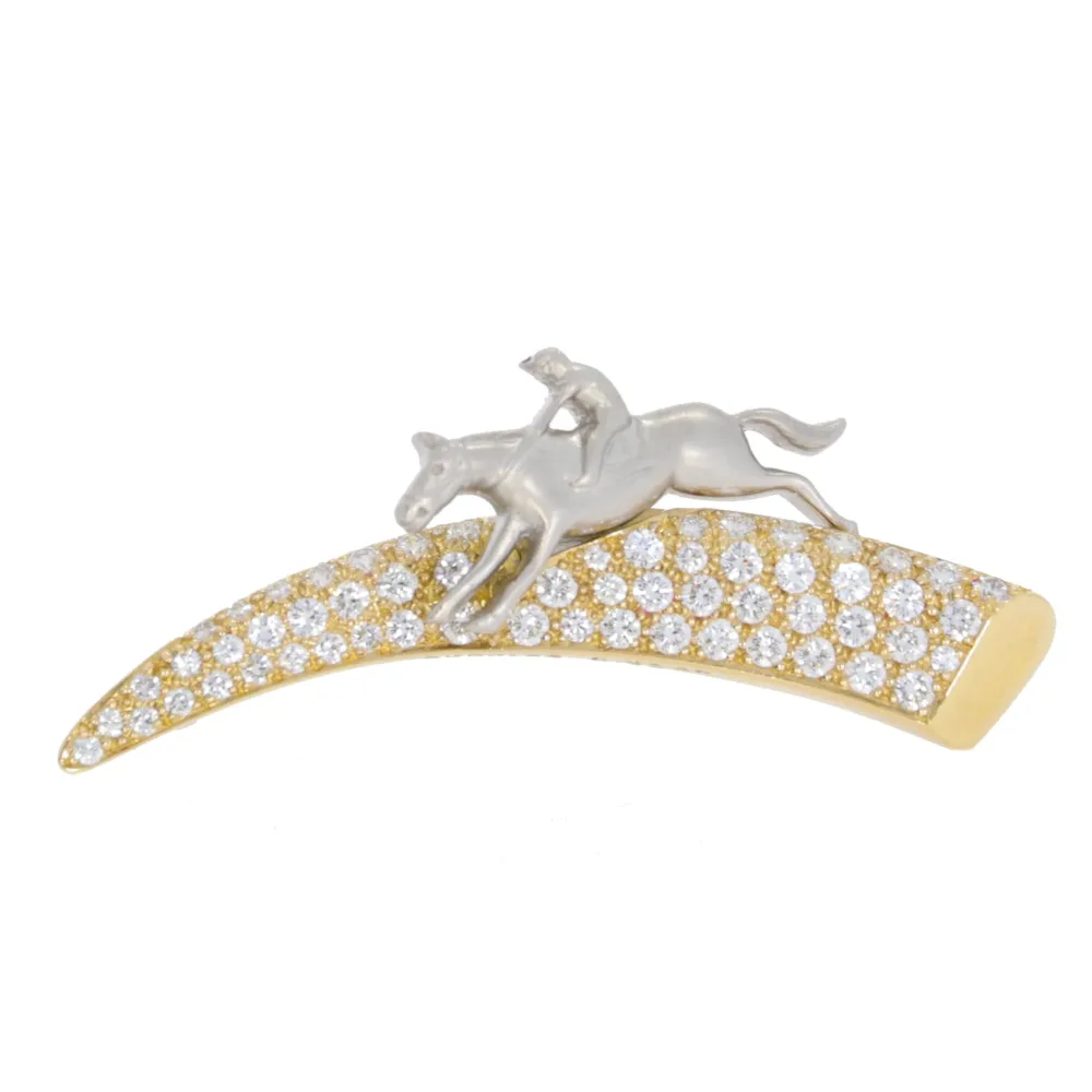 Diamond pave set Boodles jumping horse brooch, 18ct yellow gold mount