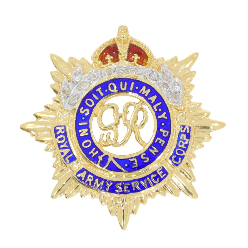 Royal Army Service Corps diamond and enamel Regimental brooch Platinum and 14ct yellow gold mount