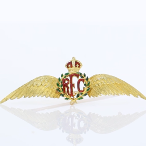 Royal Flying Corps enamel Regimental brooch 15ct yellow gold mount video